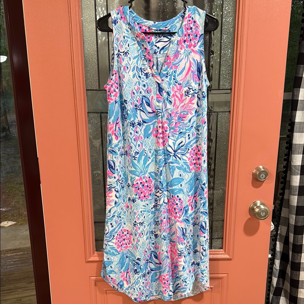 Floral Sleeveless Dress - Blue and Pink